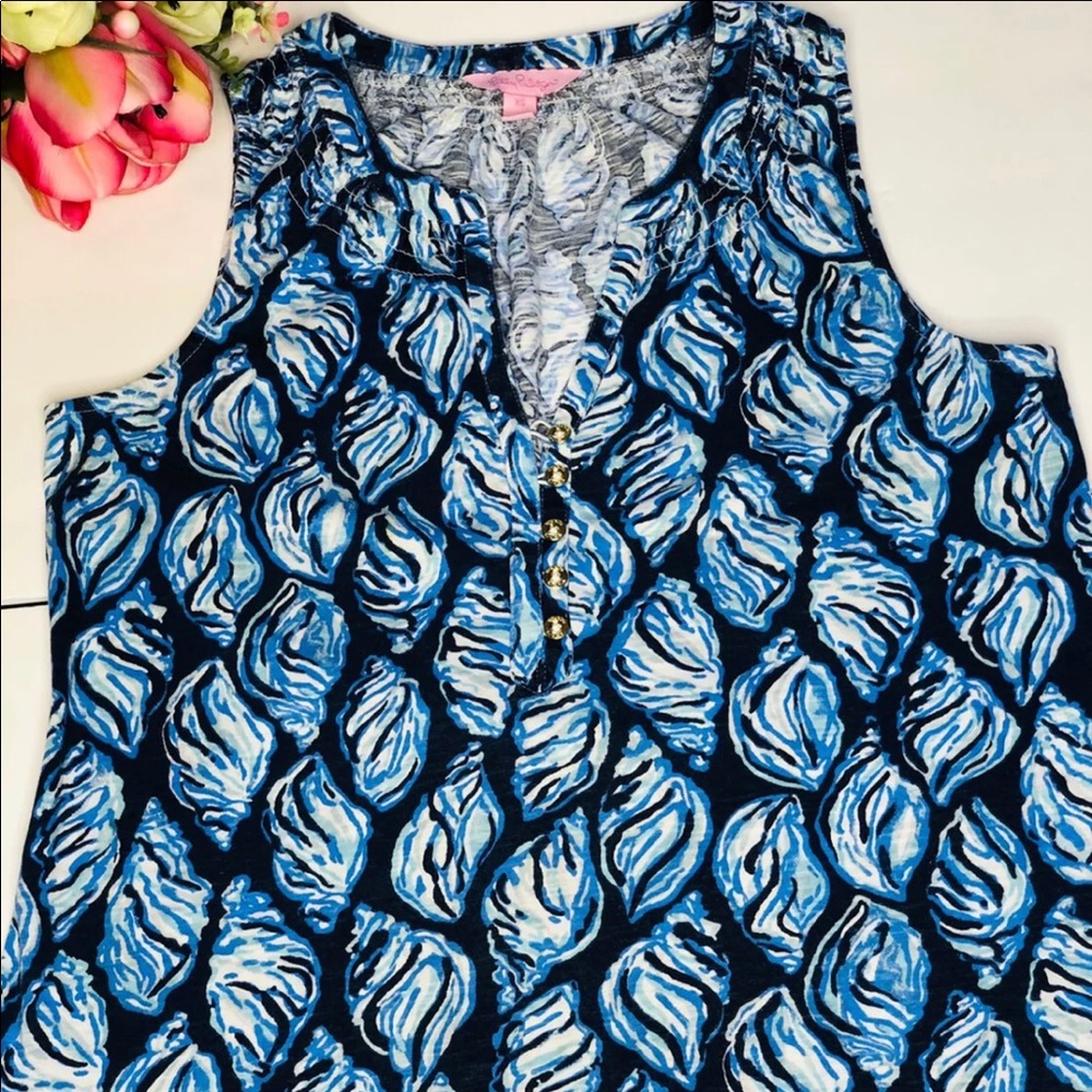 Lilly Pulitzer Tan, Blue cotton print